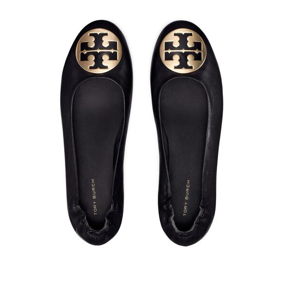 Tory Burch Women's Black Leather Reva Ballet Flats Size Size 7.5 - Picture 1 of 16